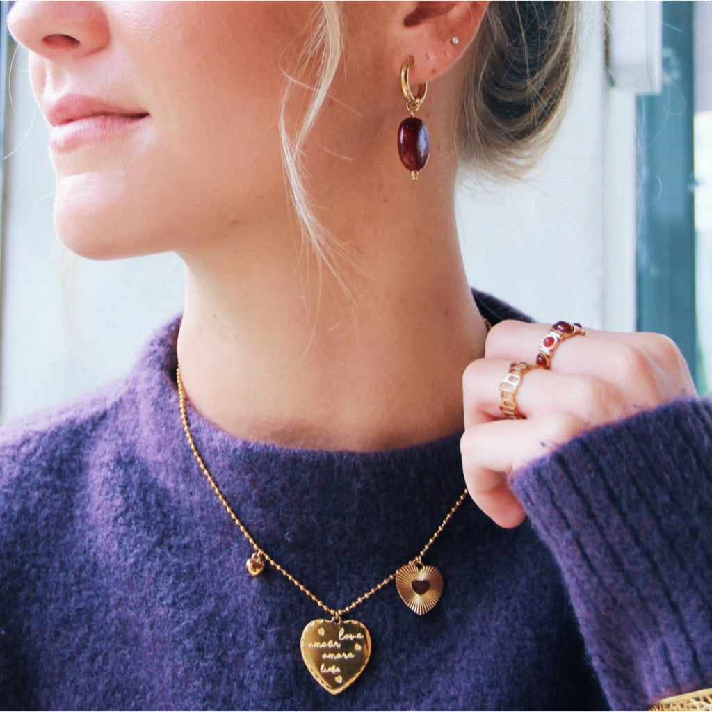 Ballchain bedelketting met 3 hartjes