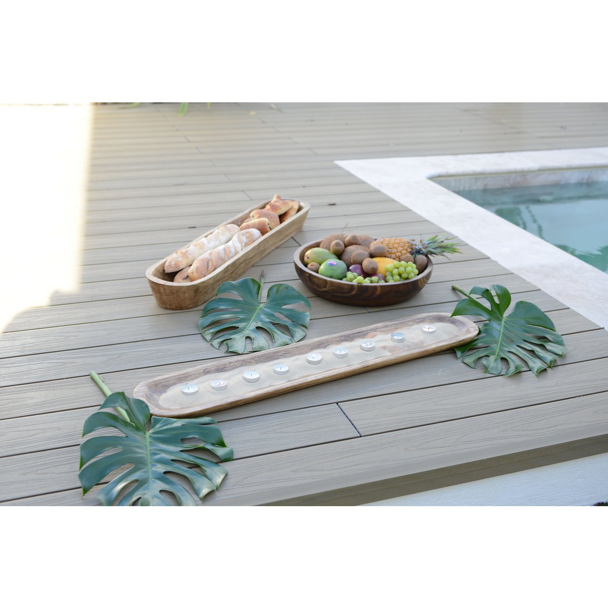 Lang rechthoekig houten decoratief dienblad 100x9x2,5 cm