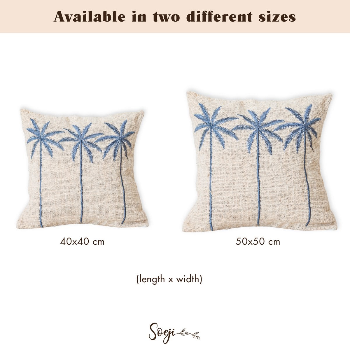 Katoenen kussenhoes Palmboompatroon – Boho geborduurd kussen – Decoratief kussen – Geborduurde kussenhoes 40x40 of 50x50 cm ANARKA