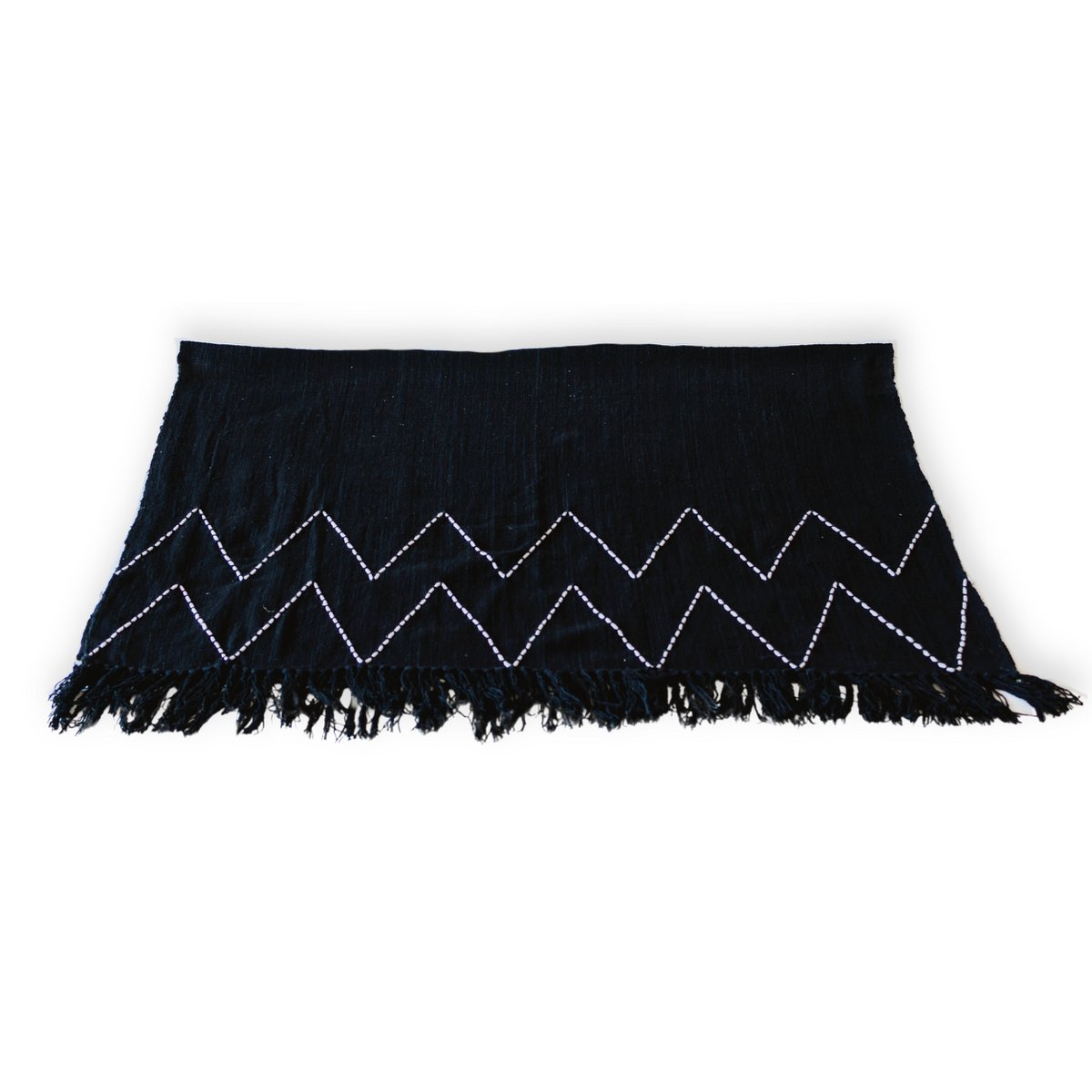 Zwarte plaid handgeweven – Boho sprei – geruite franjes en zigzagpatroon – gezellige bankdeken – katoenen plaid 140x200 cm LINGGAH