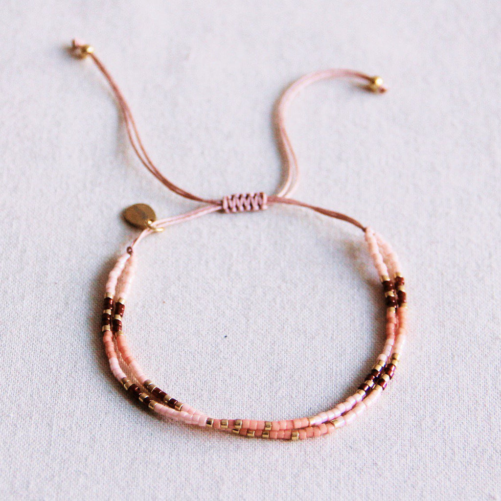 Dubbele Miyuki -armband - roze/naakt/bordeaux