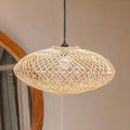 Rattan lampenkap-Boho hanglamp-Natuurlijke plafondlamp-schijfvormige lamp-plat handgeweven plafondlicht (Ø 40 cm) arana