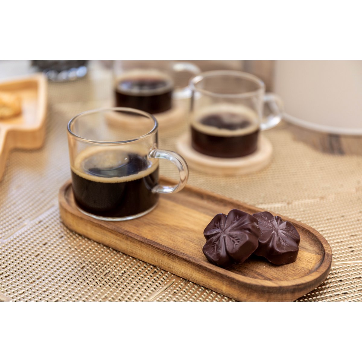 Glazen koffiekopje met houten lade 20x8x6,5 cm