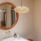 Rattan lampenkap-Boho hanglamp-Natuurlijke plafondlamp-schijfvormige lamp-plat handgeweven plafondlicht (Ø 40 cm) arana