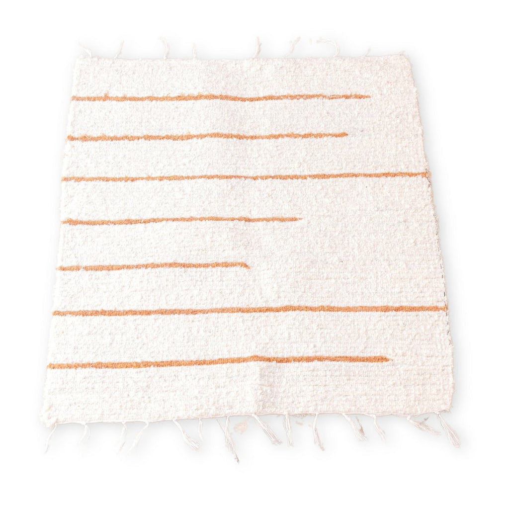 Vloerkleed van wit katoen met bruine strepen 64x51 cm Handgeweven vloermat GIANYAR