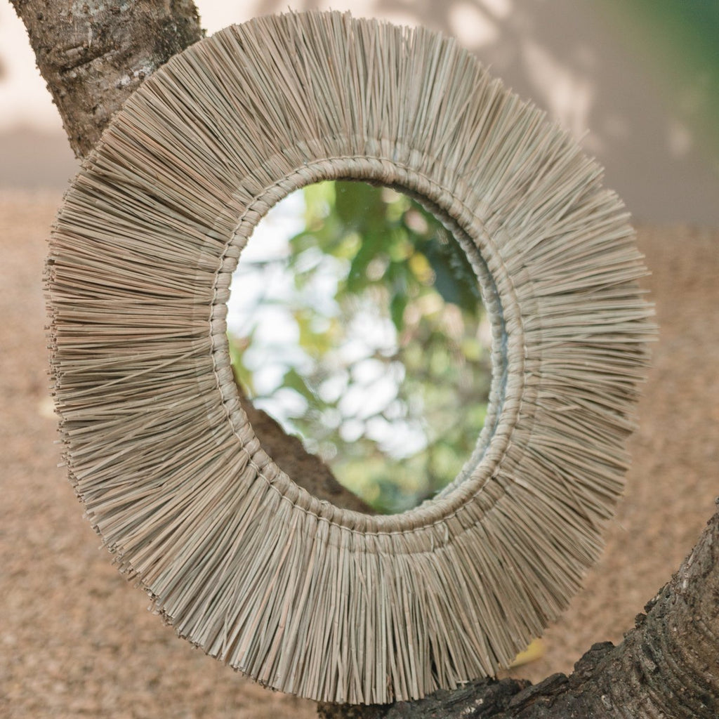 Wandspiegel van Zeegras Rond met 60 cm Diameter RIMBA