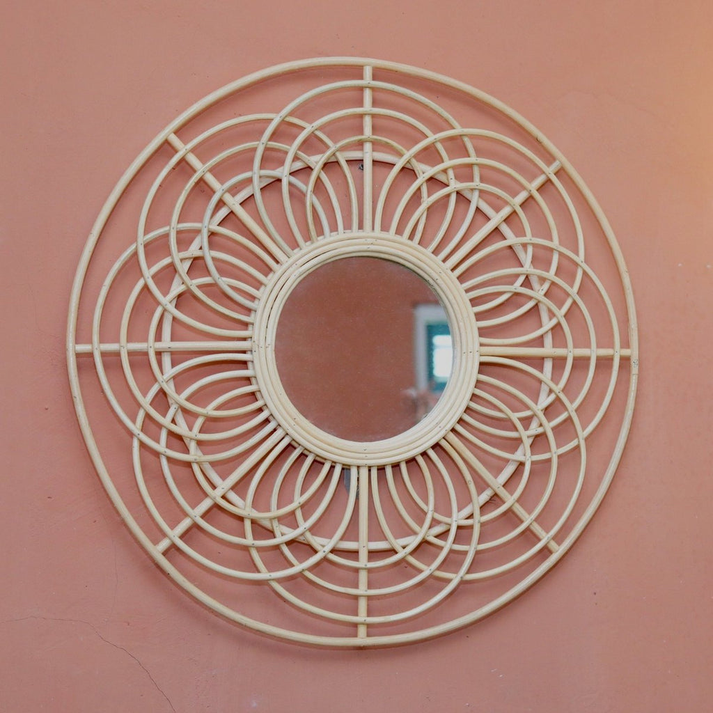 Ronde Rotan Spiegel 58 cm | Handgemaakte Boho Wandspiegel PUTUK