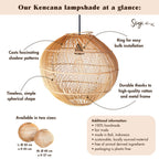 Round Rattan Lampshade - Boho hanglamp Modern - Handgemaakte plafondlamp - Sferische natuurlijke hanglamp (Ø 40/50 cm) Kencana