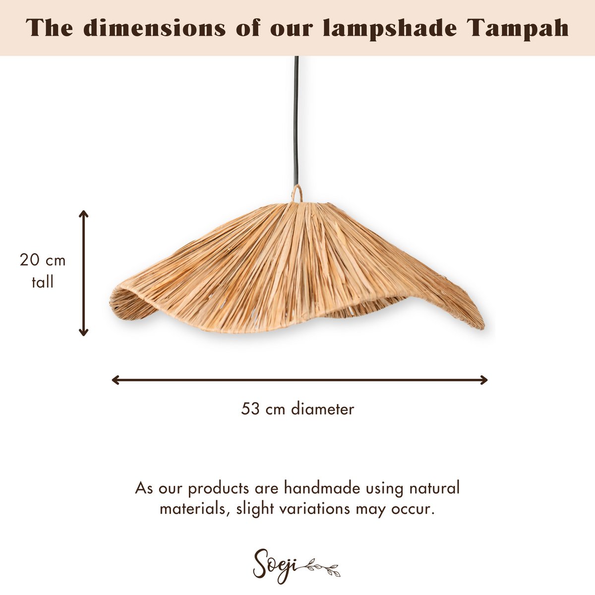 Boho lampenkap – grote raffia plafondlamp – natuurlijke hanglamp – handgemaakte plafondlamp gemaakt van raffia TAMPAH (Ø 53 cm)