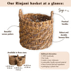 Boho Wasserij of plantenmand - Ronde geweven opslagmand - Decoratieve mand gemaakt van bananenvezel (3 maten Ø 25/32/38 cm) Rinjani