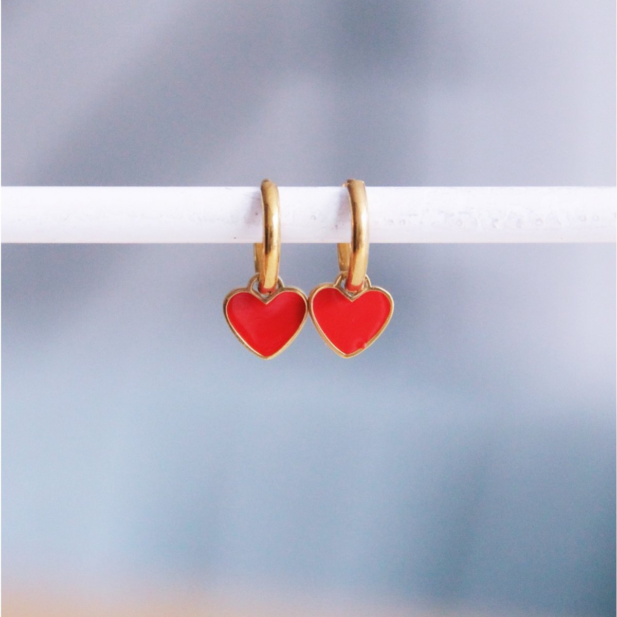 RVS oorringen met mini hartje – rood