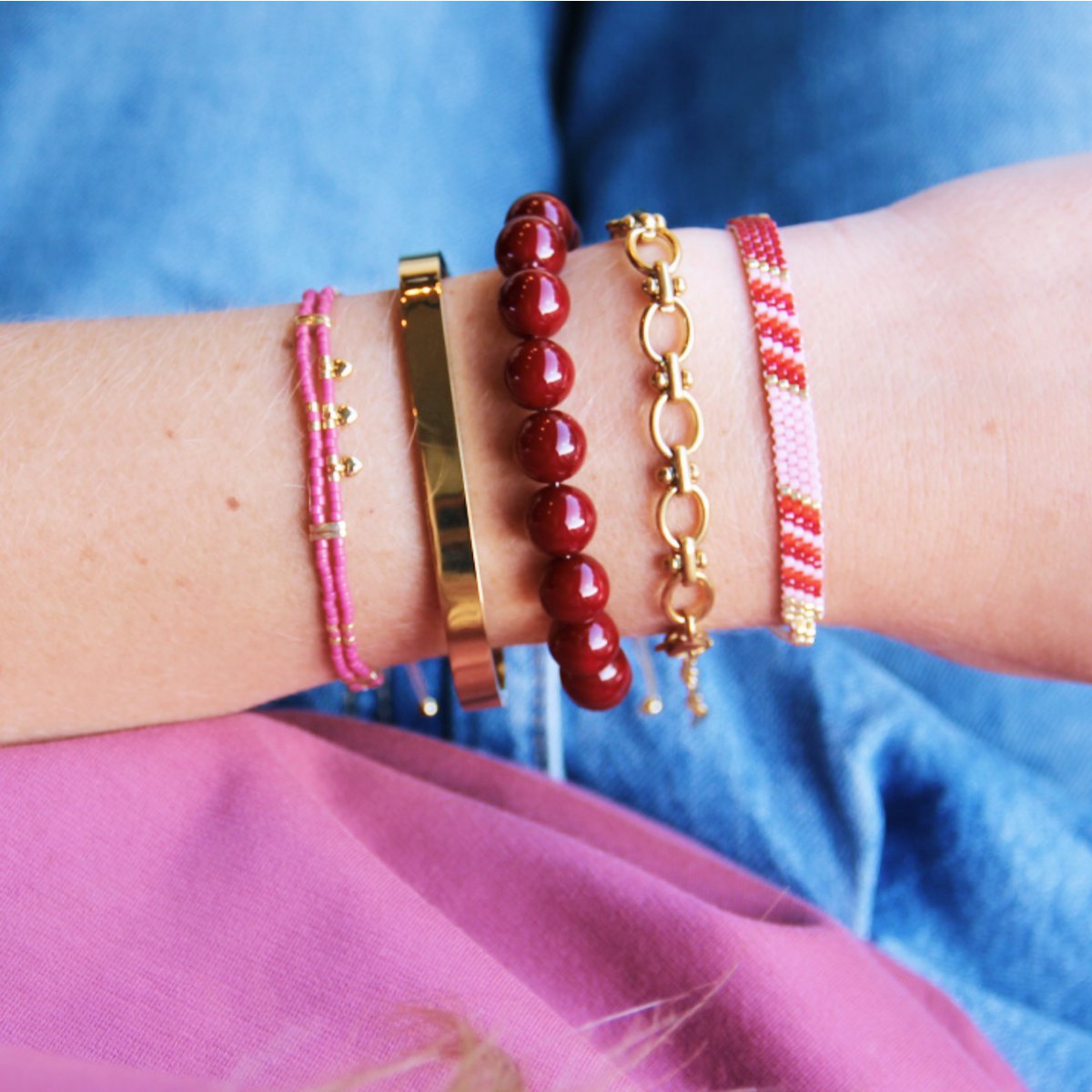Natuursteen kralen armband xl - mokka