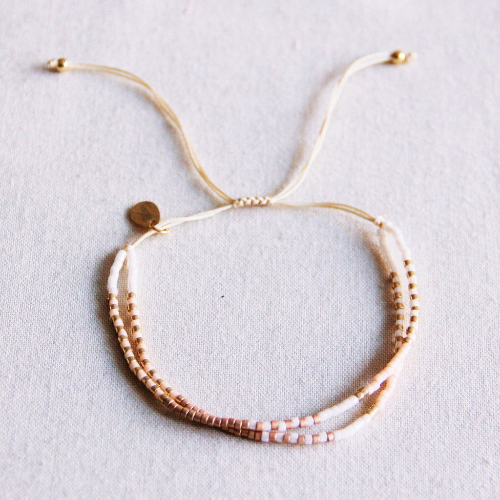 Dubbele Miyuki -armband - naakt/wit/taupe