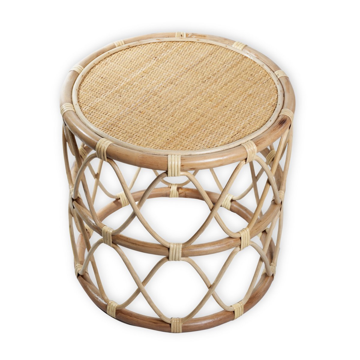 Ronde rotan bijzettafel – kleine boho salontafel – nachtkastje rotan beige – handgemaakte tafel gemaakt van natuurlijk rotan (Ø 45 cm) MUARA
