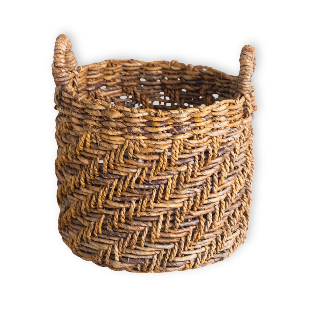 Boho Wasserij of plantenmand - Ronde geweven opslagmand - Decoratieve mand gemaakt van bananenvezel (3 maten Ø 25/32/38 cm) Rinjani